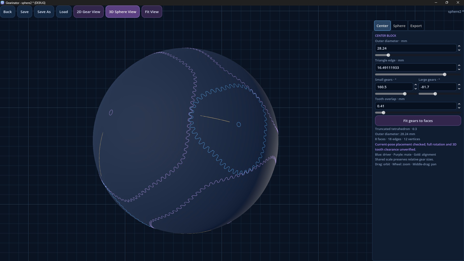 Gearsphere 3D centre block with gear teeth fitted across its faces